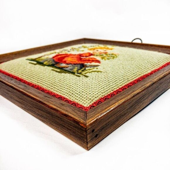 VTG Framed Little Blonde Girl Needlepoint Square Wall Decor Garner Muscatine, IA - Picture 5 of 11